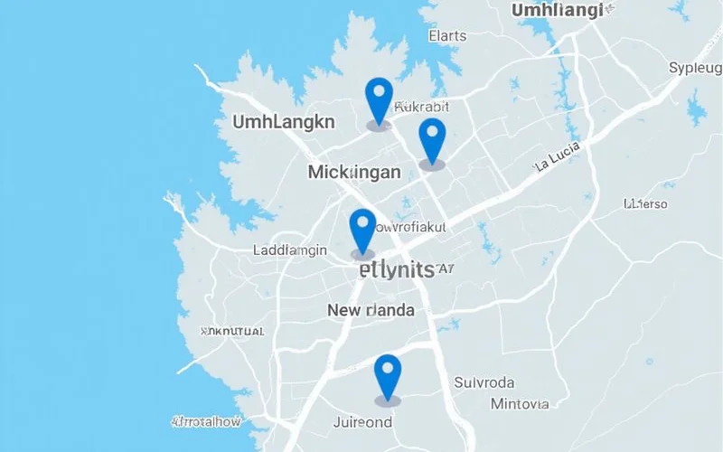 Map showing Locksmith Umhlanga service coverage area across greater Durban