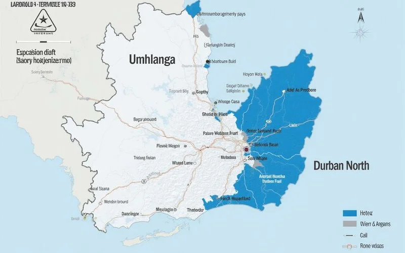Map showing Locksmith Umhlanga service areas across greater Durban